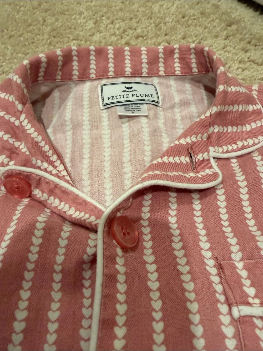 Petit Plume Girls' Pink Striped Heart-Print Pajama Set